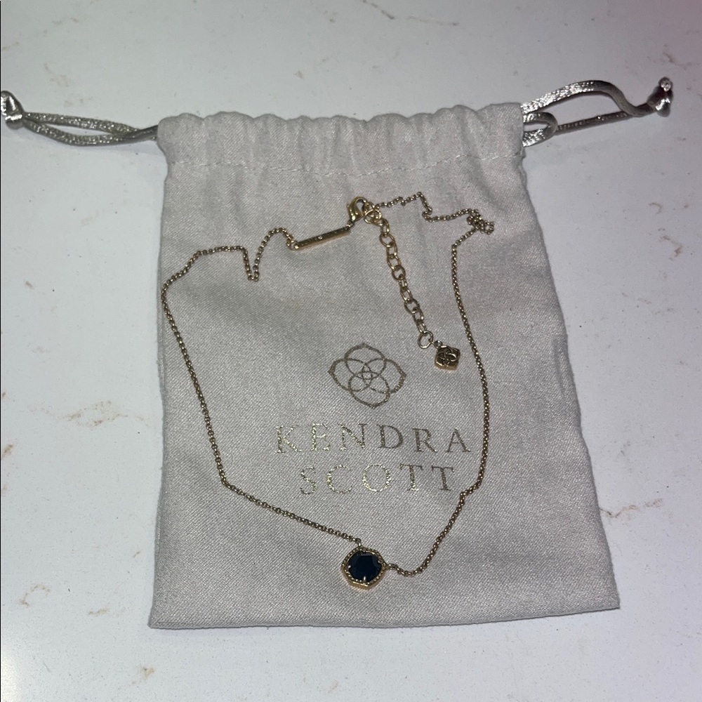 Kendra Scott Gold Necklace with Black Hexagon Pendant